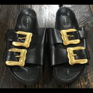 CELINE Phoebe Philo Leather Gold Buckle Sandals